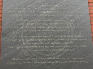Plaque commemorating education of indigenous peoples at Harvard University
